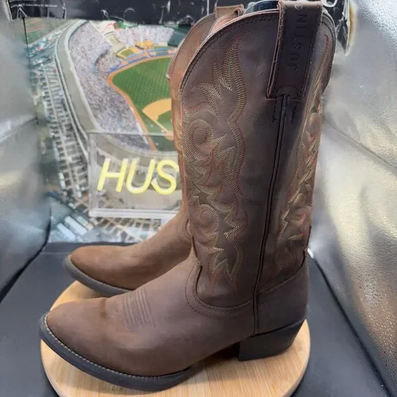 Justin Stampede 2551 Brown Leather Pull On Western Cowboy Boots Men's 10EE
